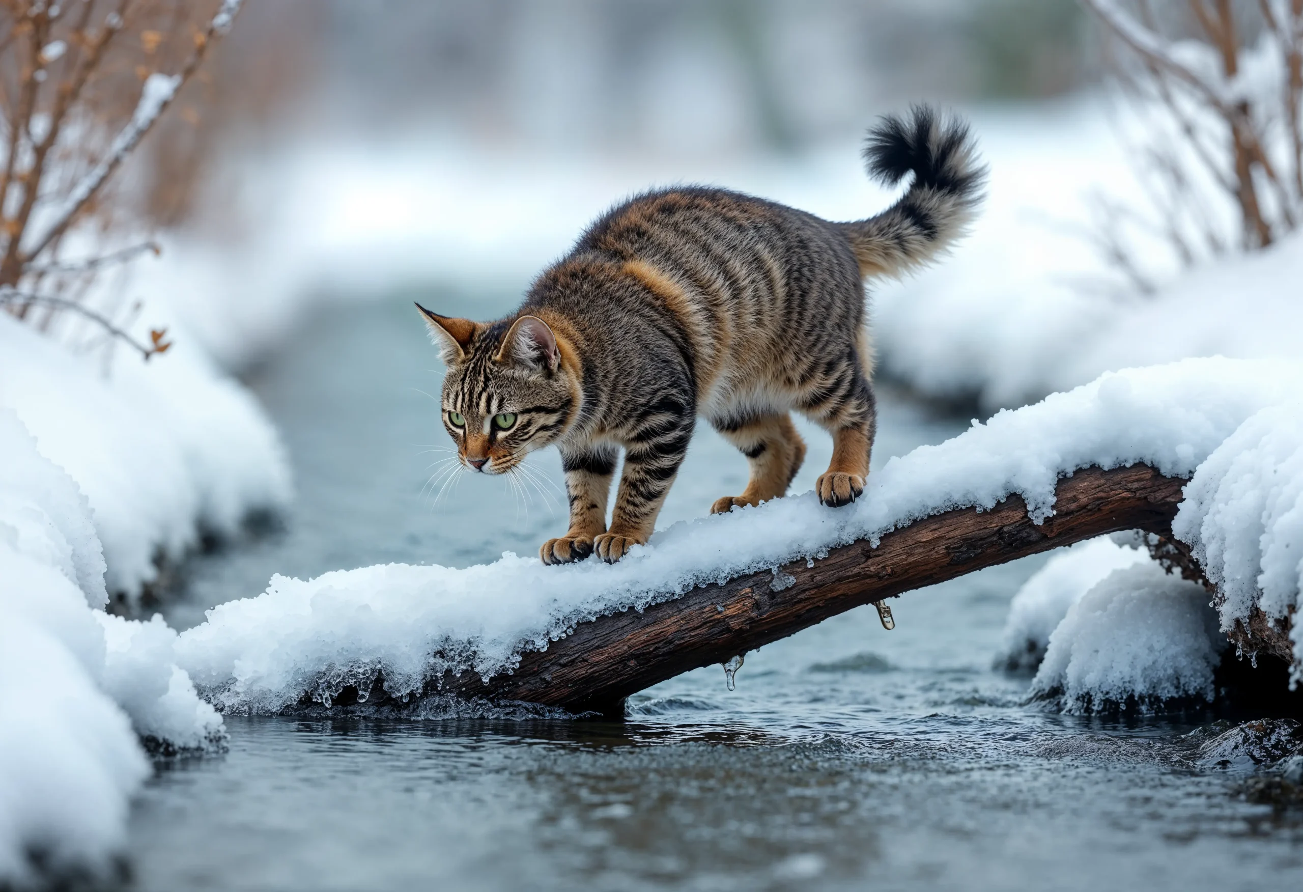 cat with snowy environment